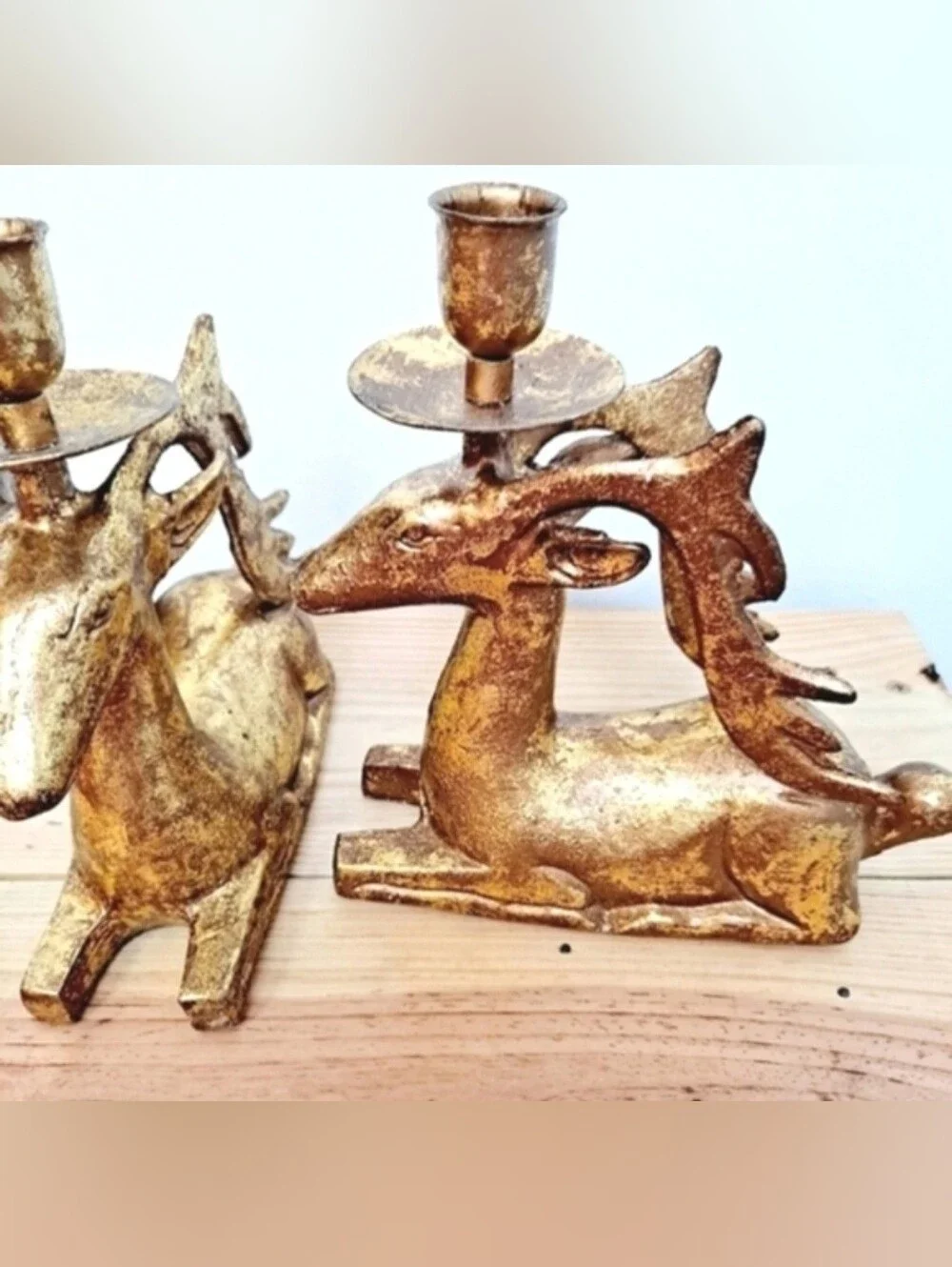 Vintage Brass Reindeer Stag Candle Holders | Matched Pair | 7” Holiday Decor